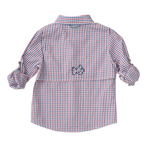 Red/Blue Check Flounders Kids Fishing Shirt