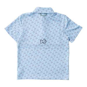 Powder Blue Golf Cart Print, Performance Polo