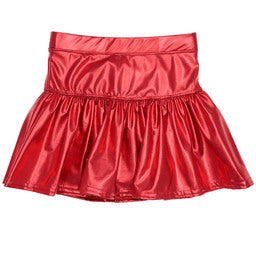 Slick Metallic Gathered Skort in Red