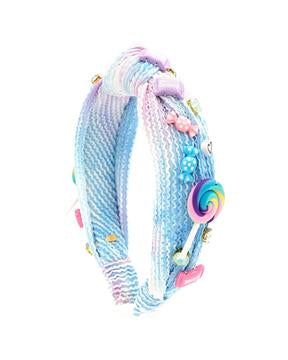 Blue Tiedye crinkle knot headband with candy charms