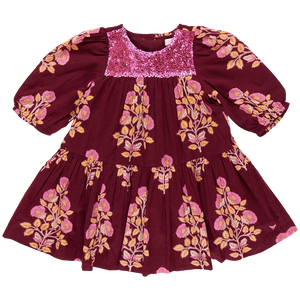 Girls Fiona Dress - Burgundy Bouquet Floral