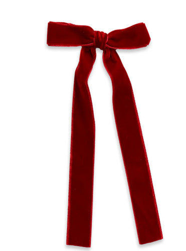 Large Velvet Long Tail Bow, Red