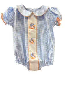 Blue Gingham Pumpkin Bow Girl Bubble