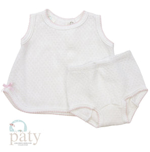 White/Pink Sleeveless Top w/ Diaper Cover #136