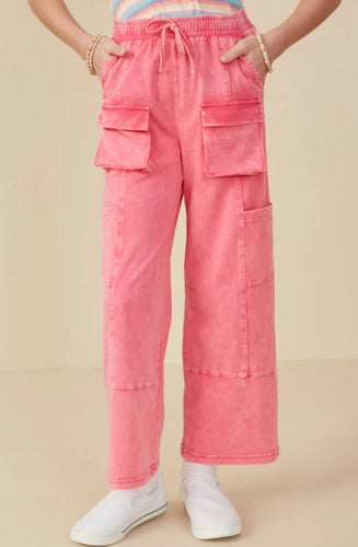 Girls Washed Cargo Pocket Detail Wide Leg Knit Pants
