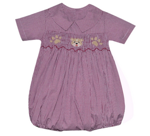 Smocked Boy Bubble Maroon Bulldog