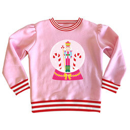 Holly Light Pink Sweatshirt Glitter Snow Globe Nutcracker