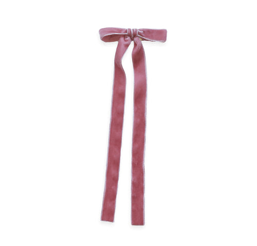 Large Velvet Long Tail Bow, Old Pink