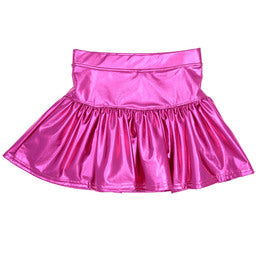 Slick Metallic Gathered Skort in Hot Pink