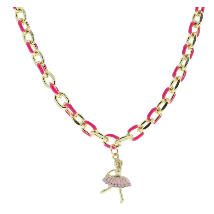 KIDS HOT PINK ENAMEL CHAIN AND GOLD BALLERINA