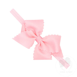 Light Pink Extra Small Scalloped Edge Grosgrain Hair Bow on Matching Elastic Band(9842-1)