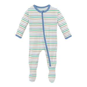 Print Footie with 2 Way Zipper Mythical Stripe