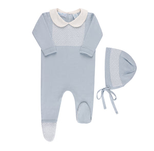 Boys Jacquard Collared Knit Romper & Bonnet