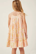 Girls Front Tie Textured Floral Tiered Tank Dress