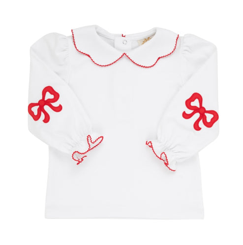 Emma’s Elbow Patch Top, Worth Ave White/ Richmond Red