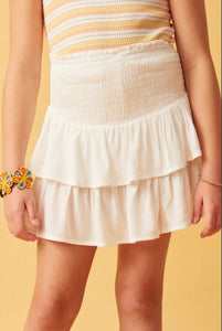 Off White Girls Smocked Ruffle Tiered Mini Skirt