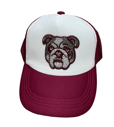 Maroon Bulldog Rhinestone Trucker Hat