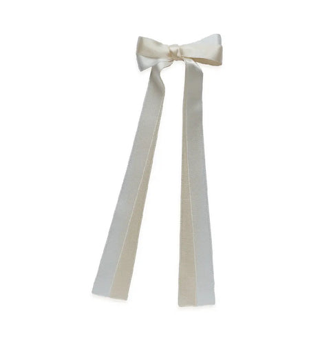 Small Double pastel satin long tail bow White/Ecru