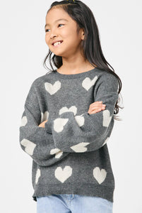 Knitted Heart Pullover Sweater Grey