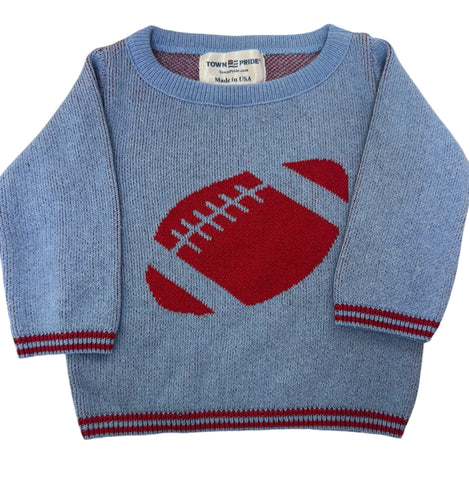 Crewneck Sweater Baby -Light Blue w/ Football in Red