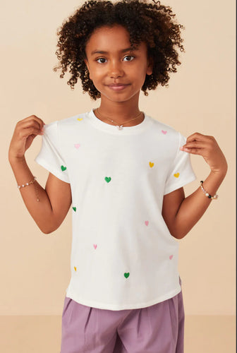 Girls Embroidered Ditsy Heart Knit T Shirt