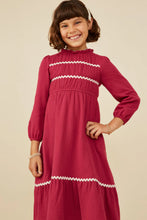 Girls Wavy Twill Trimmed Gathered Gauze Dress