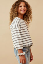 Heather Grey Textured Striped Cropped Knit Top