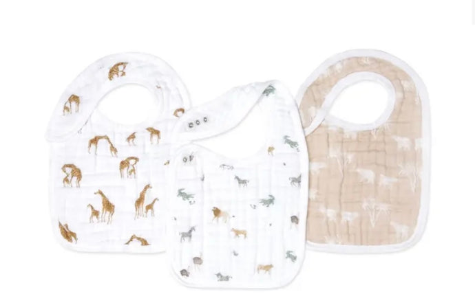 safari dreams ORGANIC COTTON SNAP BIBS 3 PACK