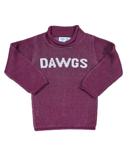 Rollneck Sweater -Burgundy DAWGS in White