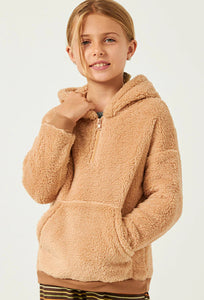 Camel Girls Soft Fleece Kangaroo Pocket Half Zip Hoodie