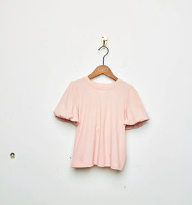 Girls Pink Ribbed Knit Puff Sleeve T Shirt