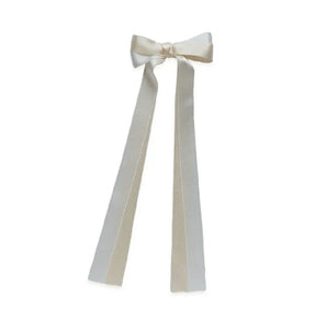 Double pastel satin long tail bow White/Ecru