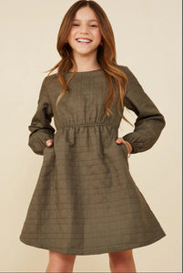 Girls Quilted Long Sleeve A Line Dress