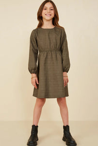 Girls Quilted Long Sleeve A Line Dress