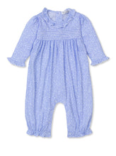 Light Blue Fall Flower Patch Smocked Playsuit