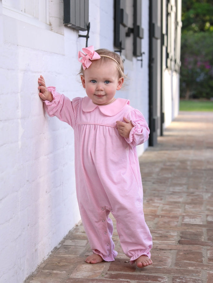 Abigail Romper- Light Pink Stripe