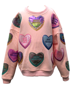 Kids Pink Positive Candy Hearts Sweatshirt