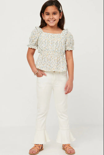 Girls Embroidered Eyelet Ruffled Floral Peplum Top