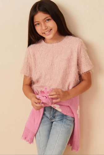 Girls Textured Stringy Short Sleeve Top