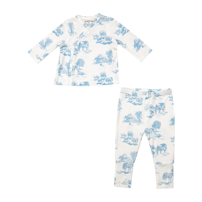 Farm Toile Blue - Tmh Set With Roll Over Cuff Pant