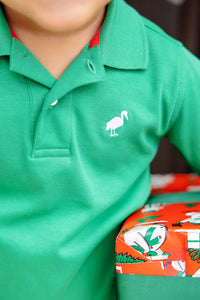 Long Sleeve Prim & Proper Polo Kiawah Kelly Green with Worth Avenue White Stork