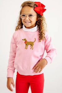 Isabelle's Intarsia Sweater Hamptons Hot Pink with Dog Intarsia