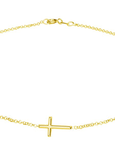 14K Gold-Plated Girls Horizontal Cross Necklace
