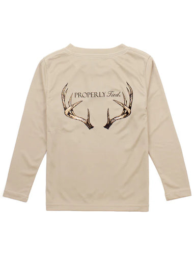 Boys Performance Tee LS Vintage Antler Sand