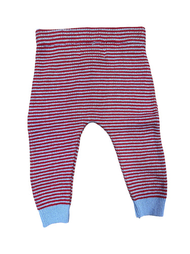 Knit Baby Pull On Pant -Mini Stripe Light Blue/Red