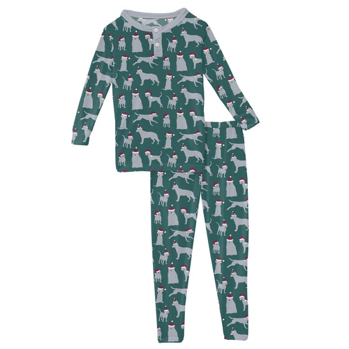 Cedar Santa Dogs Long Sleeve Henley Pajama Set