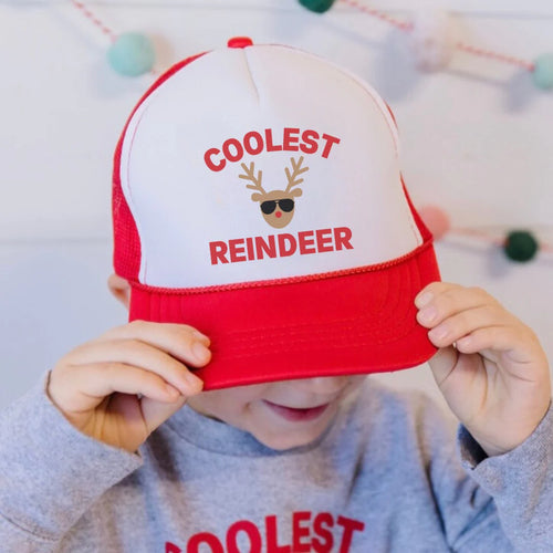 COOLEST REINDEER CHRISTMAS TRUCKER HAT - RED/WHITE