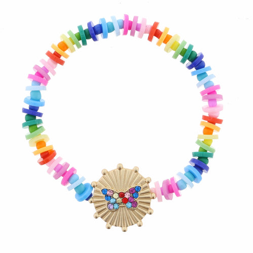 Kids Crystal Butterfly On Gold Disc with Studs Bracelet