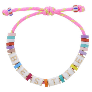 Kids Adjustable Gold and White "Bestie" Bracelet, Pulley Closure