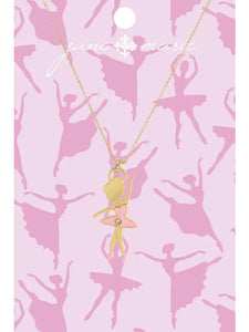 Kids 14" Pink Ballerina with Crystal Jumpring Necklace